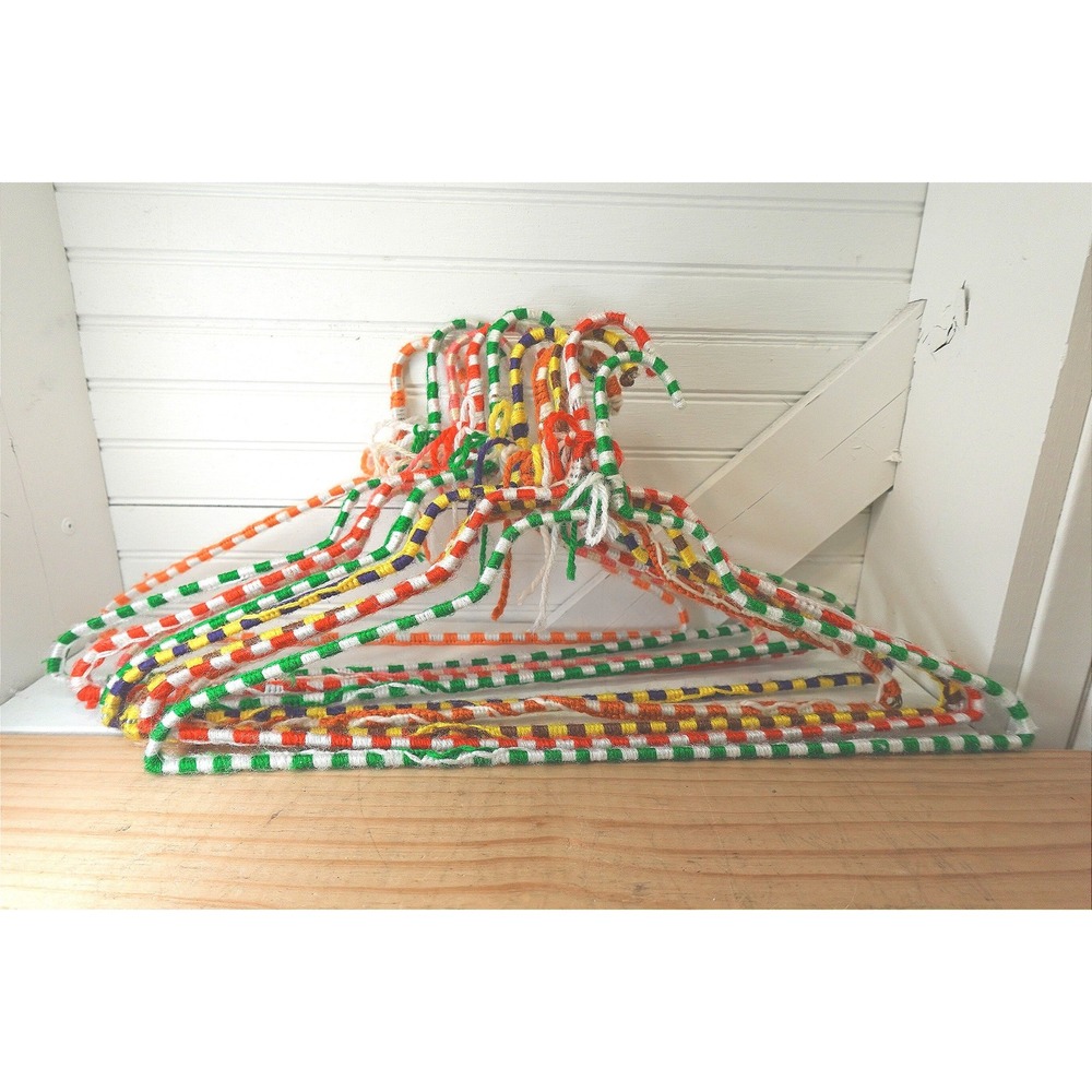 Vintage Crocheted Hangers Set‎ of 10 Handmade Striped Multicolor Granny-core
